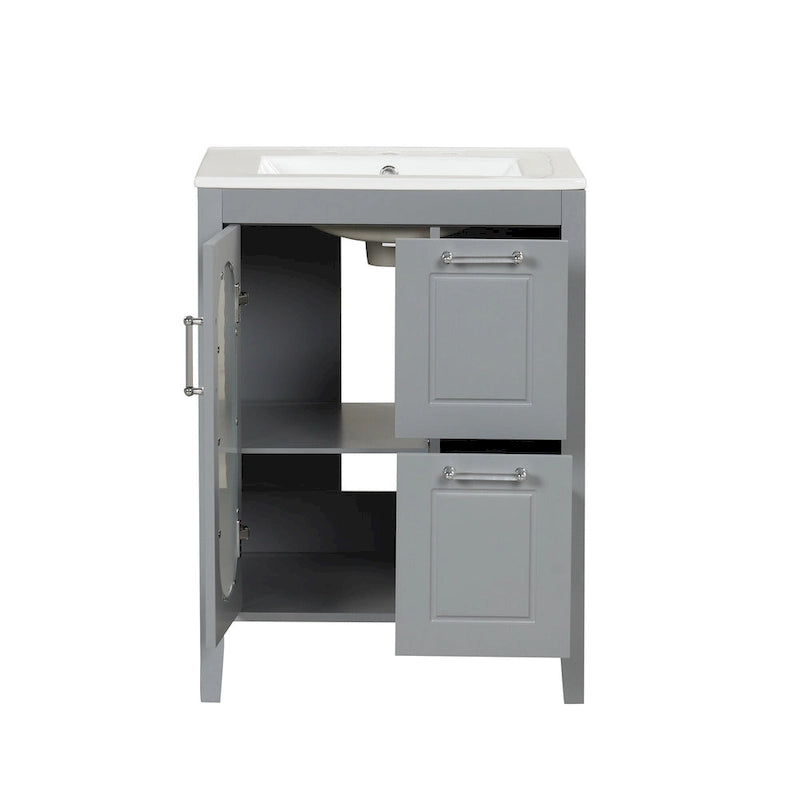 Meuble-lavabo de salle de bain avec deux tiroirs et porte