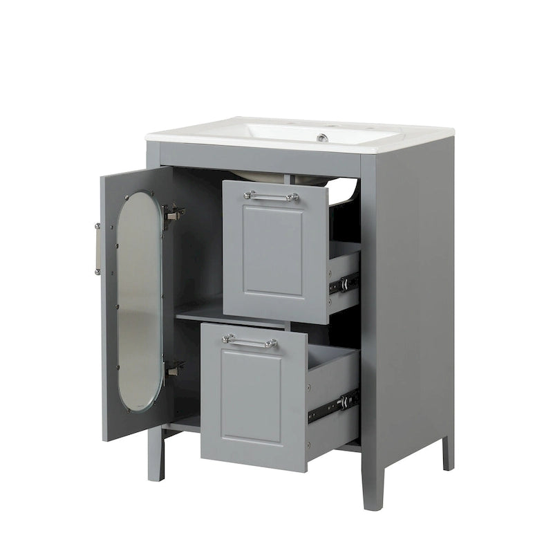 Meuble-lavabo de salle de bain avec deux tiroirs et porte