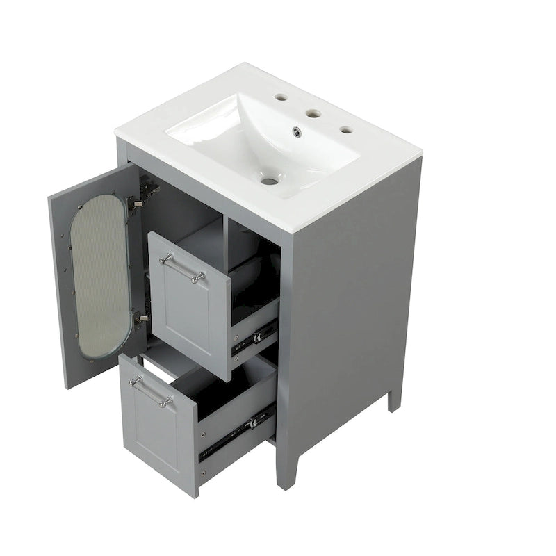 Meuble-lavabo de salle de bain avec deux tiroirs et porte