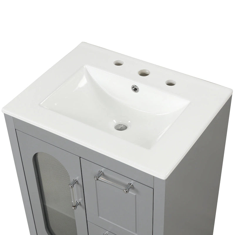 Meuble-lavabo de salle de bain avec deux tiroirs et porte