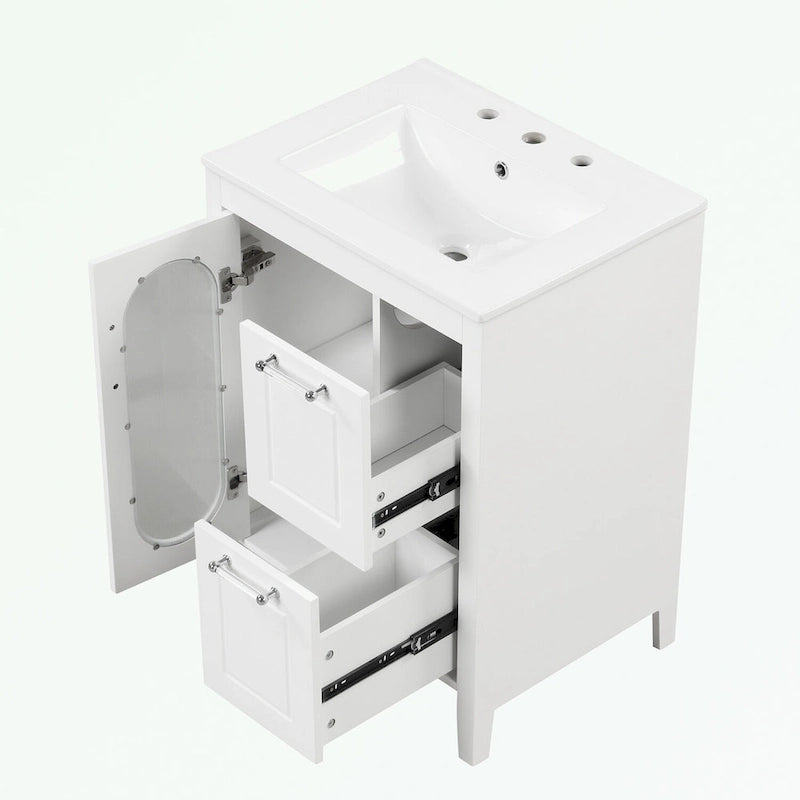 Meuble-lavabo de salle de bain avec deux tiroirs et porte