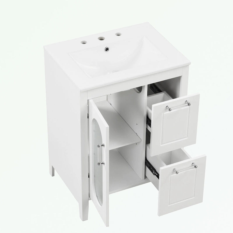 Meuble-lavabo de salle de bain avec deux tiroirs et porte