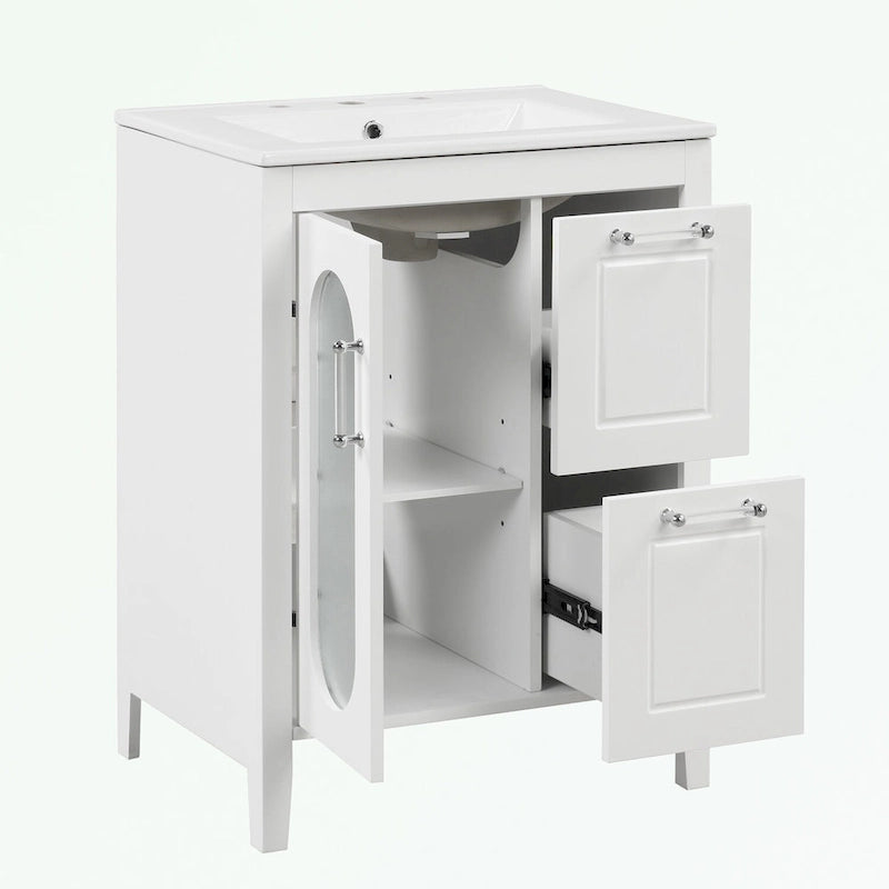 Meuble-lavabo de salle de bain avec deux tiroirs et porte