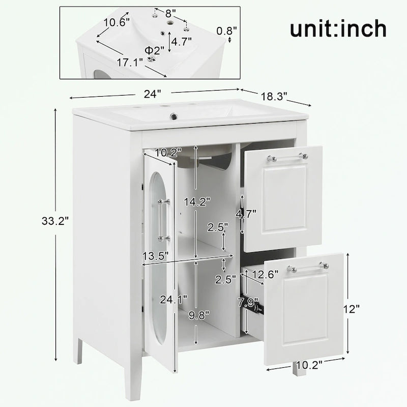 Meuble-lavabo de salle de bain avec deux tiroirs et porte