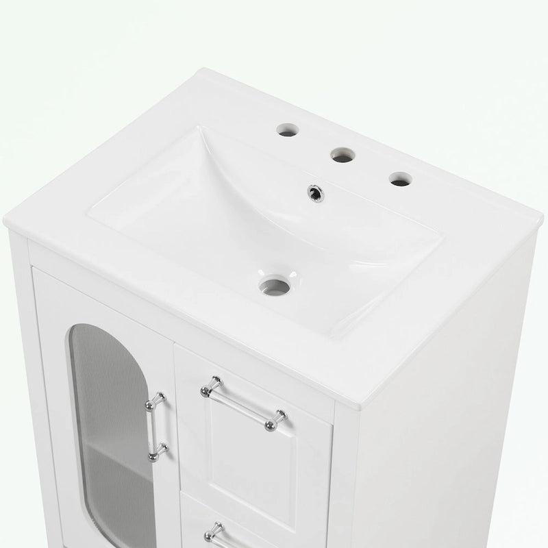 Meuble-lavabo de salle de bain avec deux tiroirs et porte