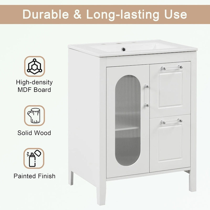 Meuble-lavabo de salle de bain avec deux tiroirs et porte