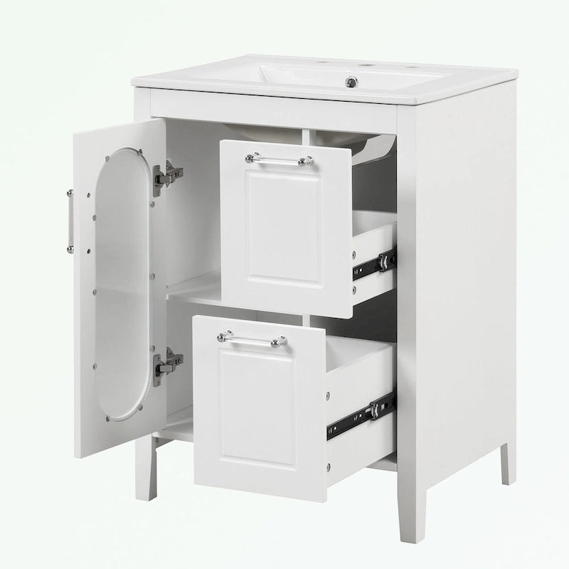 Meuble-lavabo de salle de bain avec deux tiroirs et porte