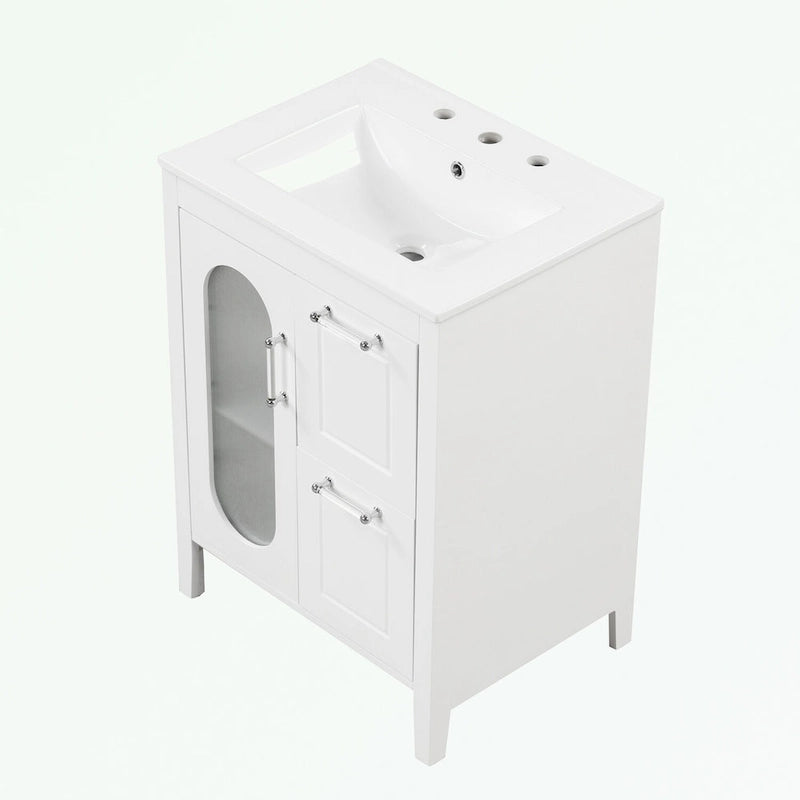 Meuble-lavabo de salle de bain avec deux tiroirs et porte