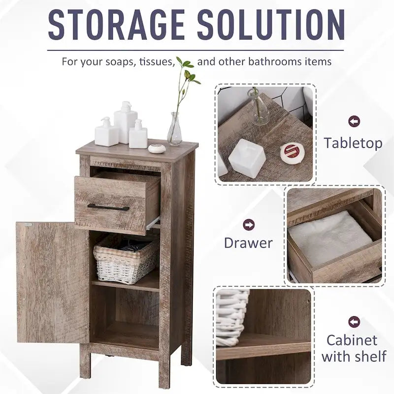 Meuble de Rangement Salle de Bain avec Tiroir et Étagère Réglable - N/A