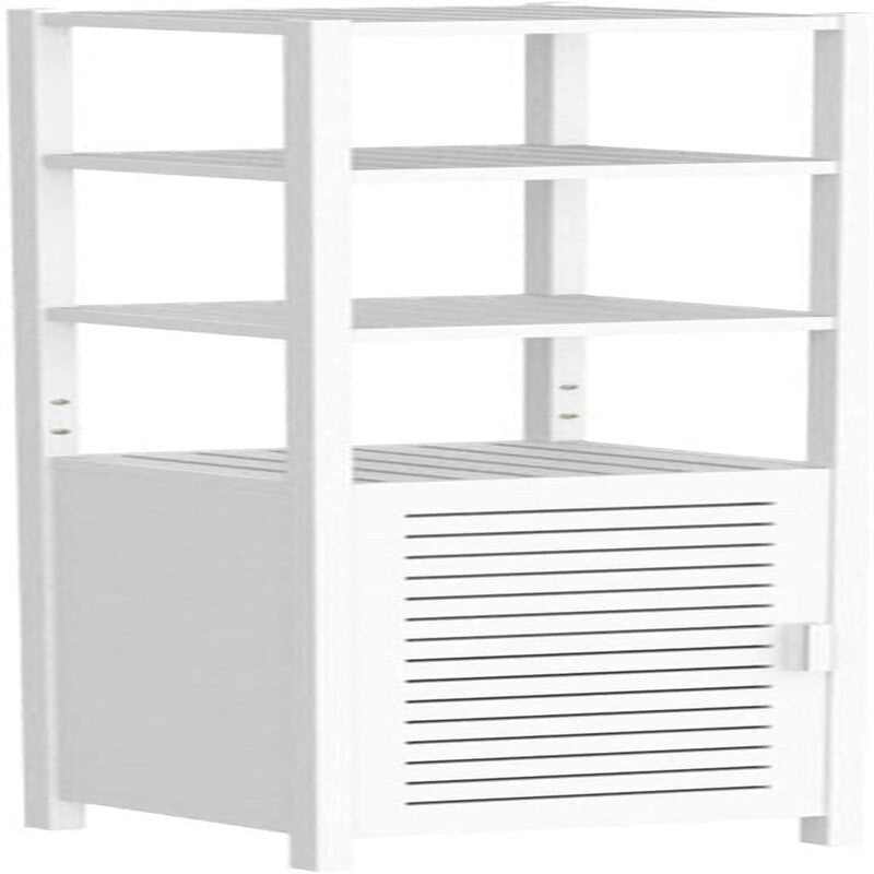 Meuble de rangement étroit de 6 niveaux et de 170 cm de haut avec porte persienne et étagères ouvertes - 33P x 34L x 169H cm