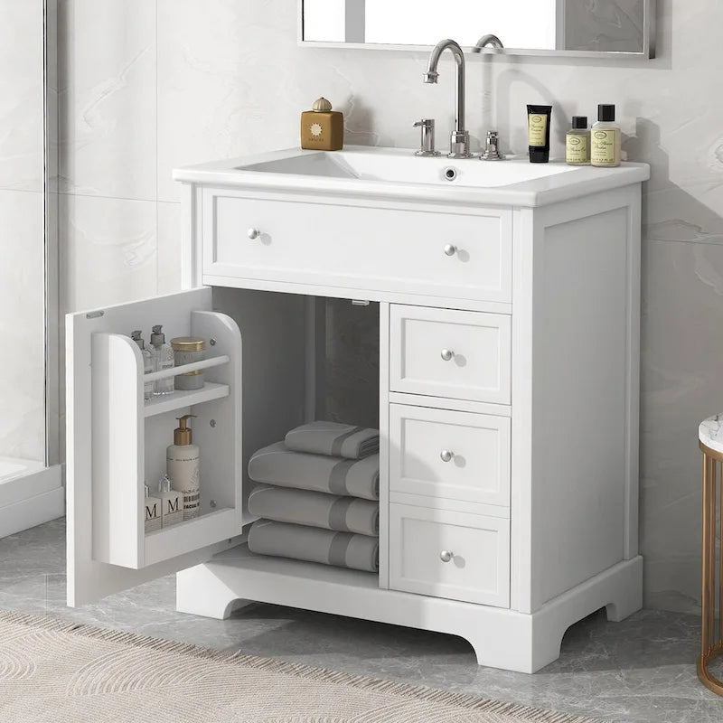 Meuble-lavabo avec évier intégré, porte et deux tiroirs