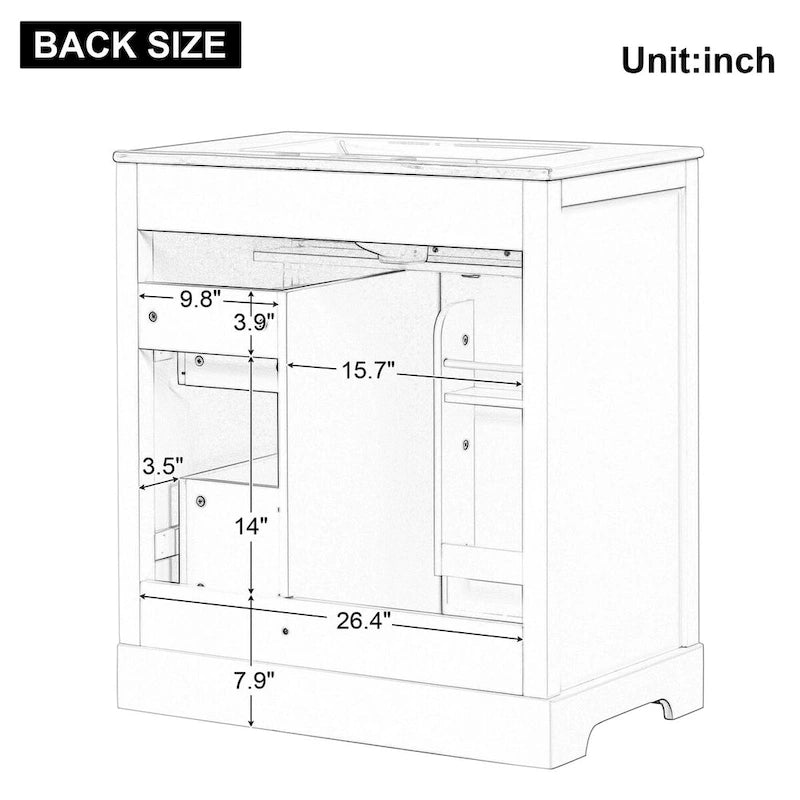 Meuble-lavabo avec évier intégré, porte et deux tiroirs