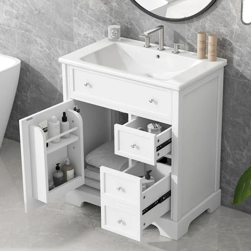 Meuble-lavabo avec évier intégré, porte et deux tiroirs