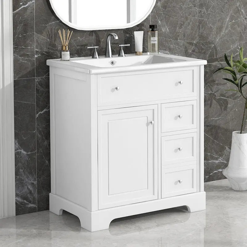Meuble-lavabo avec évier intégré, porte et deux tiroirs