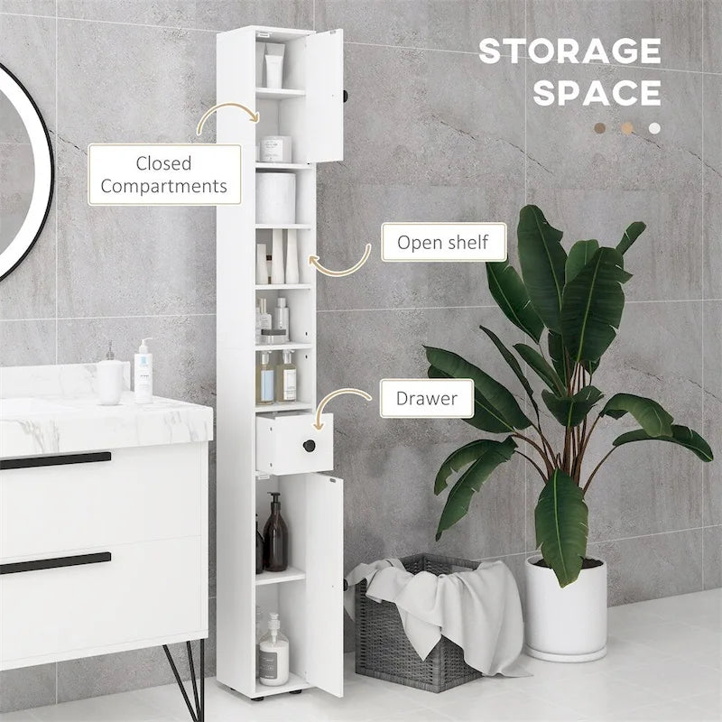 Meuble de rangement haut de salle de bain, meuble WC étroit avec étagères réglables