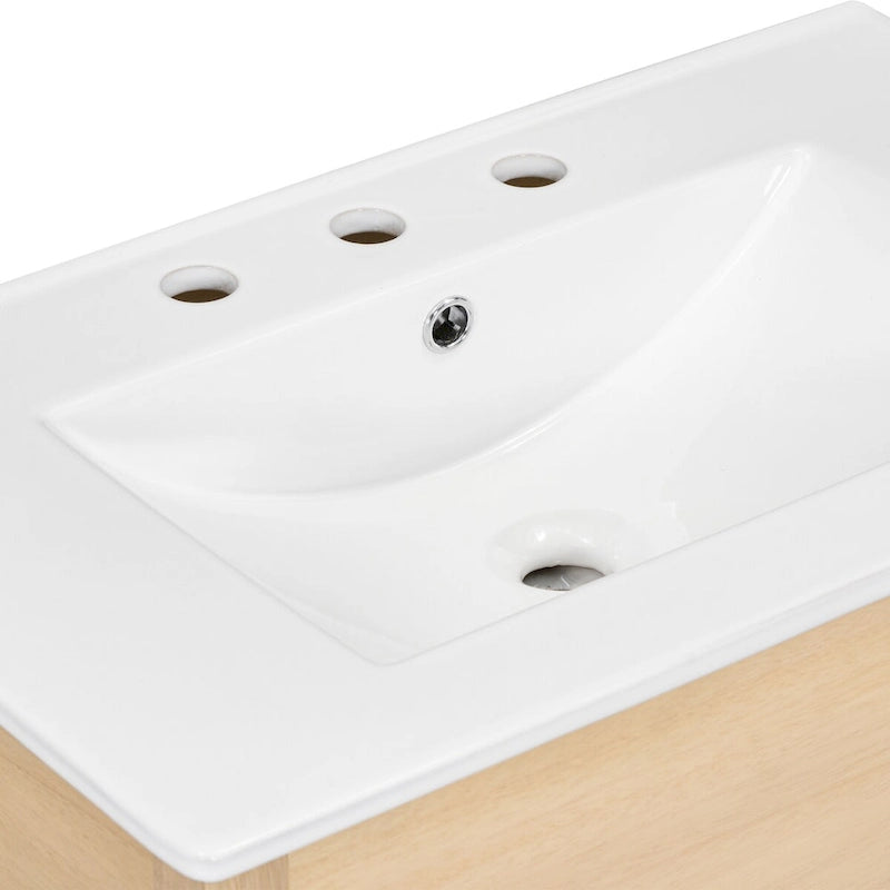 Meuble bas de salle de bain avec étagère ouverte et deux tiroirs