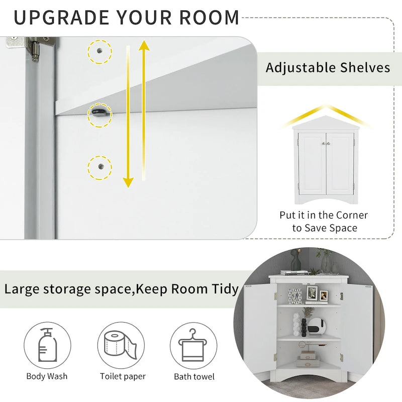 Meuble de rangement de salle de bain avec étagères réglables Meuble bas autoportant – 43,7L x 43,7l x 80H cm