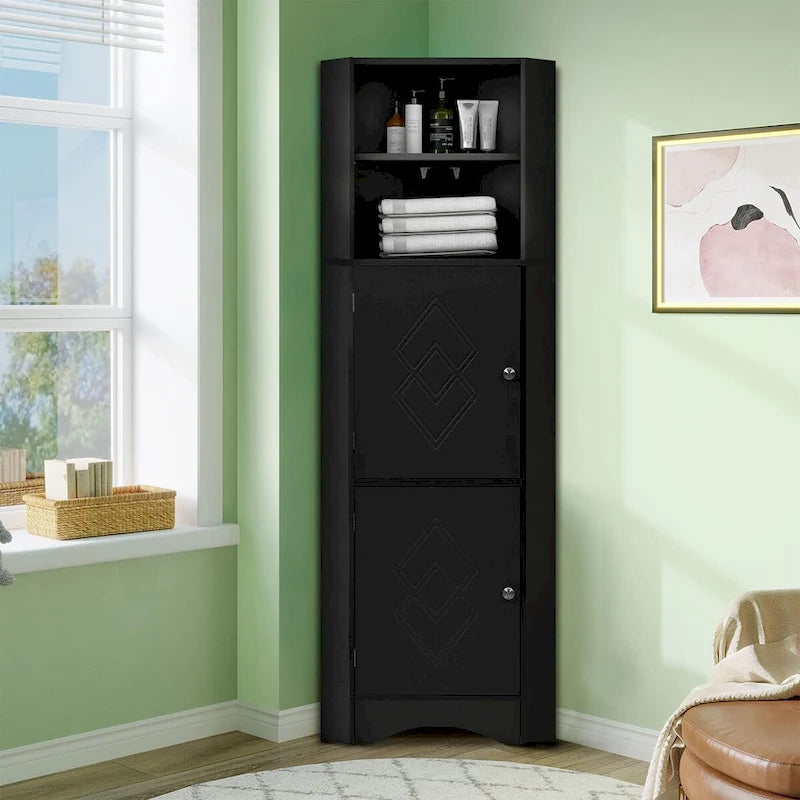Meuble de rangement haut d'angle de salle de bain moderne en bois avec poignées métalliques