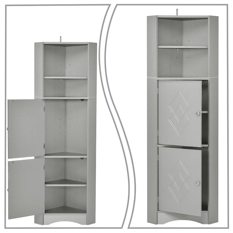 Meuble de rangement haut d'angle de salle de bain moderne en bois avec poignées métalliques