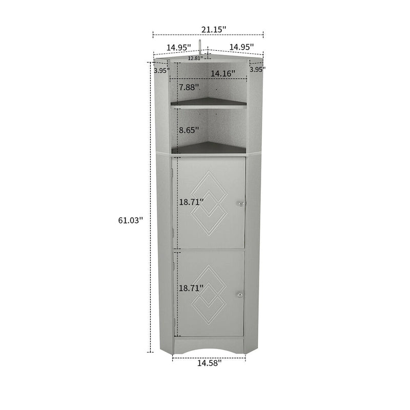 Meuble de rangement haut d'angle de salle de bain moderne en bois avec poignées métalliques