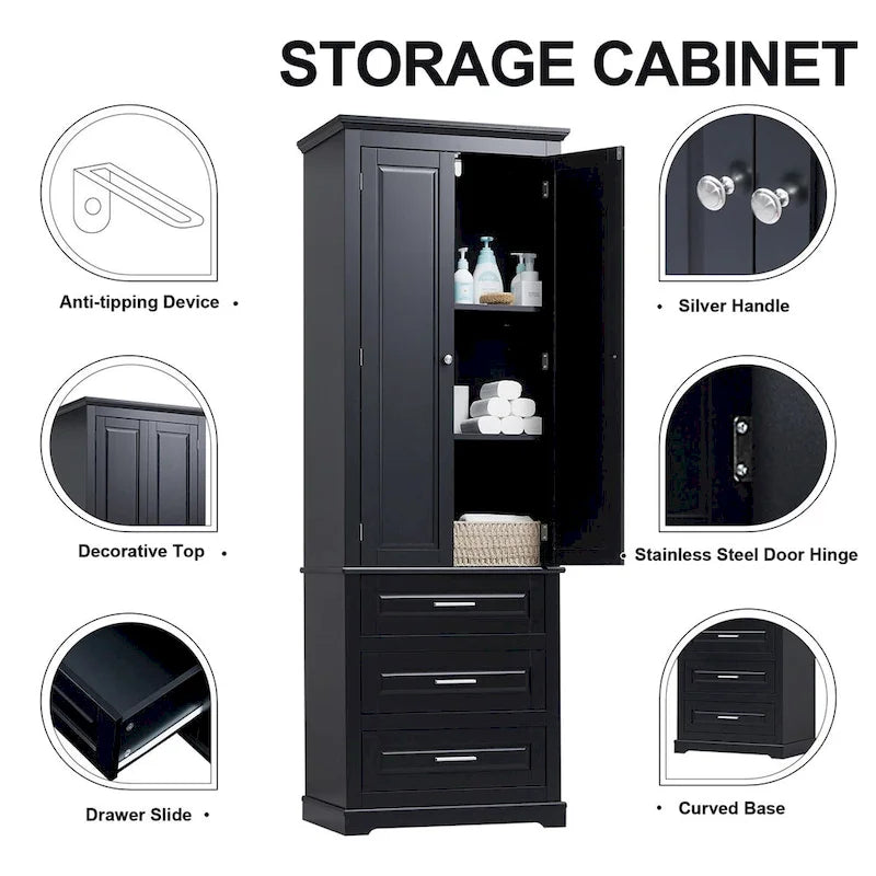 Meuble de rangement haut à trois tiroirs pour salle de bain/bureau