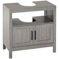Meuble de rangement sous lavabo sur pied, meuble de salle de bain sous lavabo avec 2 portes et étagère ouverte, meuble-lavabo, gris