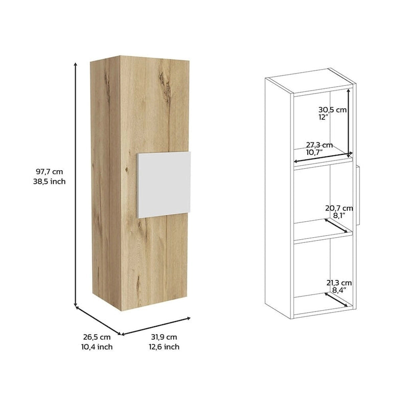 Armoire à pharmacie Artic, trois étagères, porte simple, finition blanc/chêne clair