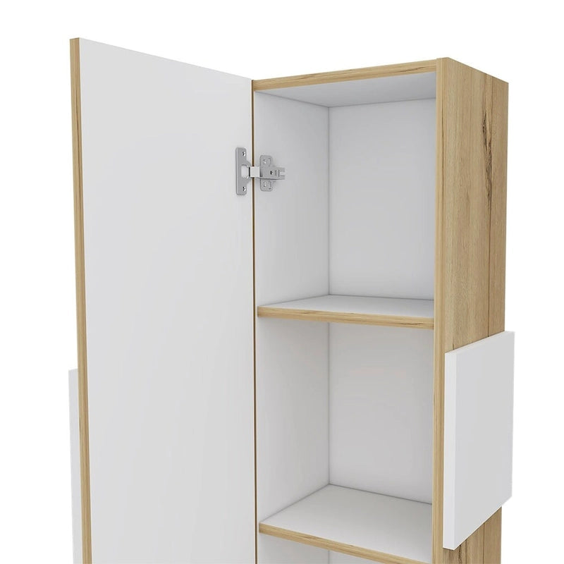 Armoire à pharmacie Artic, trois étagères, porte simple, finition blanc/chêne clair
