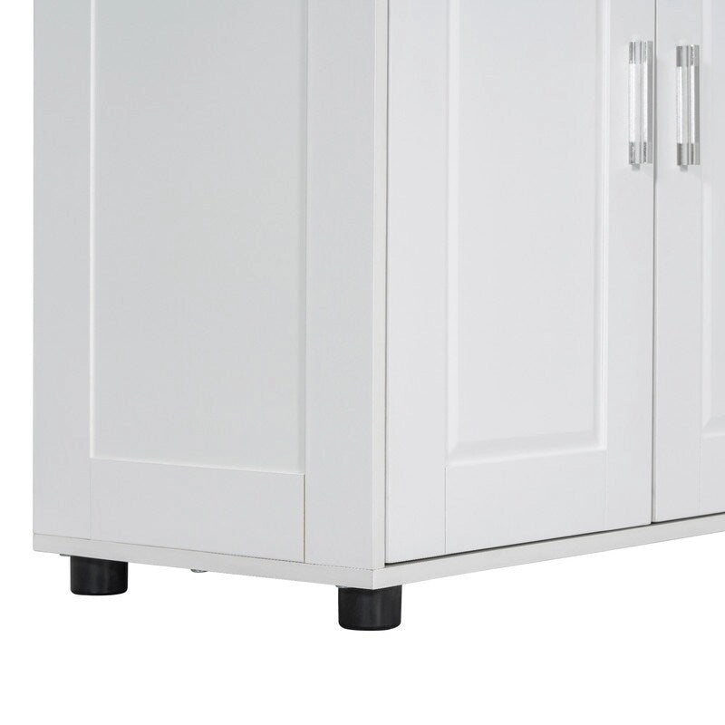 Meuble de rangement de salle de bain autoportant avec 4 portes et étagères réglables