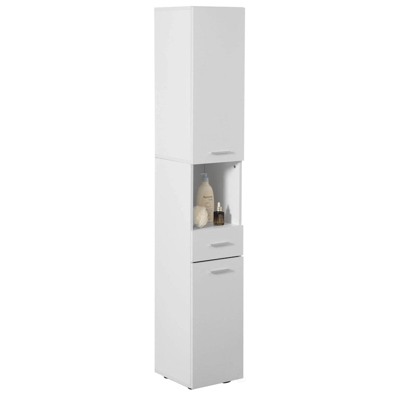 Meuble d'angle fin de 181,6 cm de haut avec 2 portes, 1 tiroir, armoire de toilette autoportante