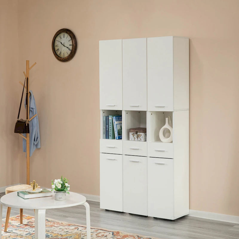 Meuble d'angle fin de 181,6 cm de haut avec 2 portes, 1 tiroir, armoire de toilette autoportante
