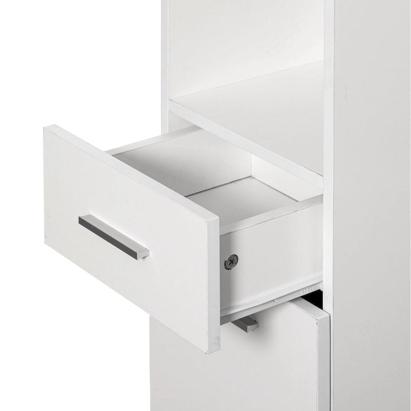 Meuble d'angle fin de 181,6 cm de haut avec 2 portes, 1 tiroir, armoire de toilette autoportante