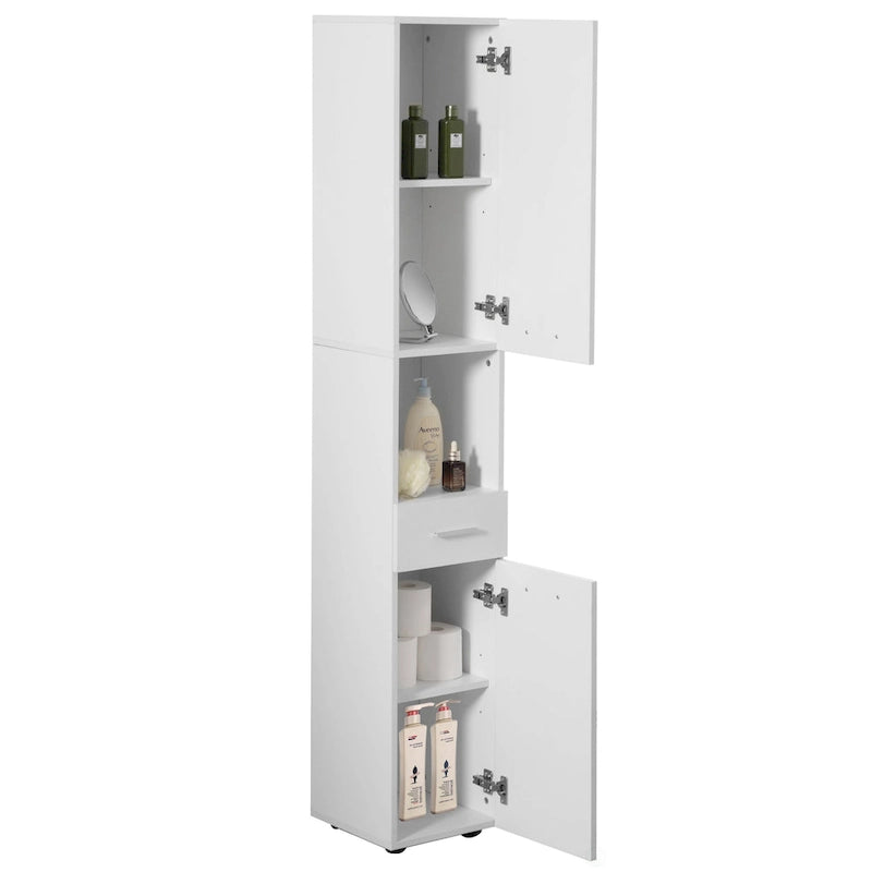 Meuble d'angle fin de 181,6 cm de haut avec 2 portes, 1 tiroir, armoire de toilette autoportante