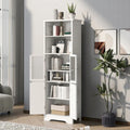 Meuble de rangement haut blanc avec étagères et portes pour salle de bain, cuisine et salon, en panneaux MDF