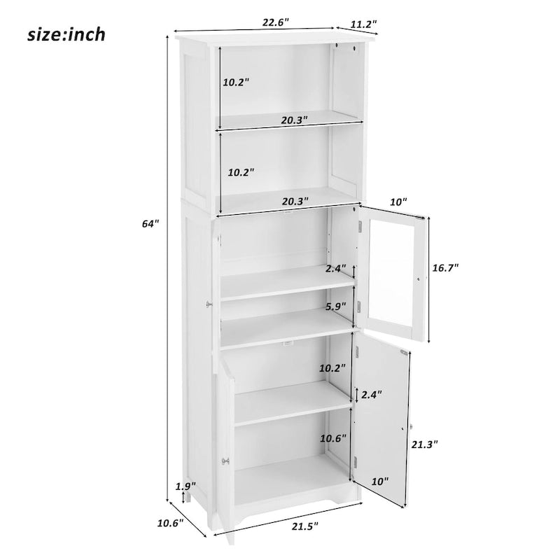Meuble de rangement haut blanc avec étagères et portes pour salle de bain, cuisine et salon, en panneaux MDF