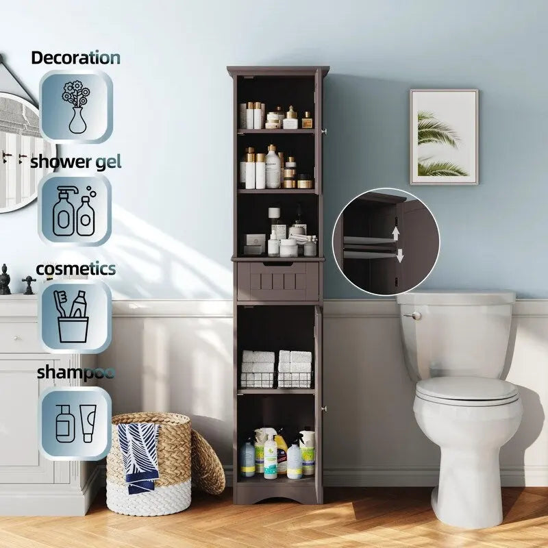 Meuble de Rangement Salle de Bain Haut 67 - 11,81P x 15,7L x 66,9H