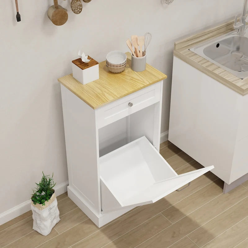 Meuble de cuisine à tiroir et poubelle basculante à un compartiment - Blanc