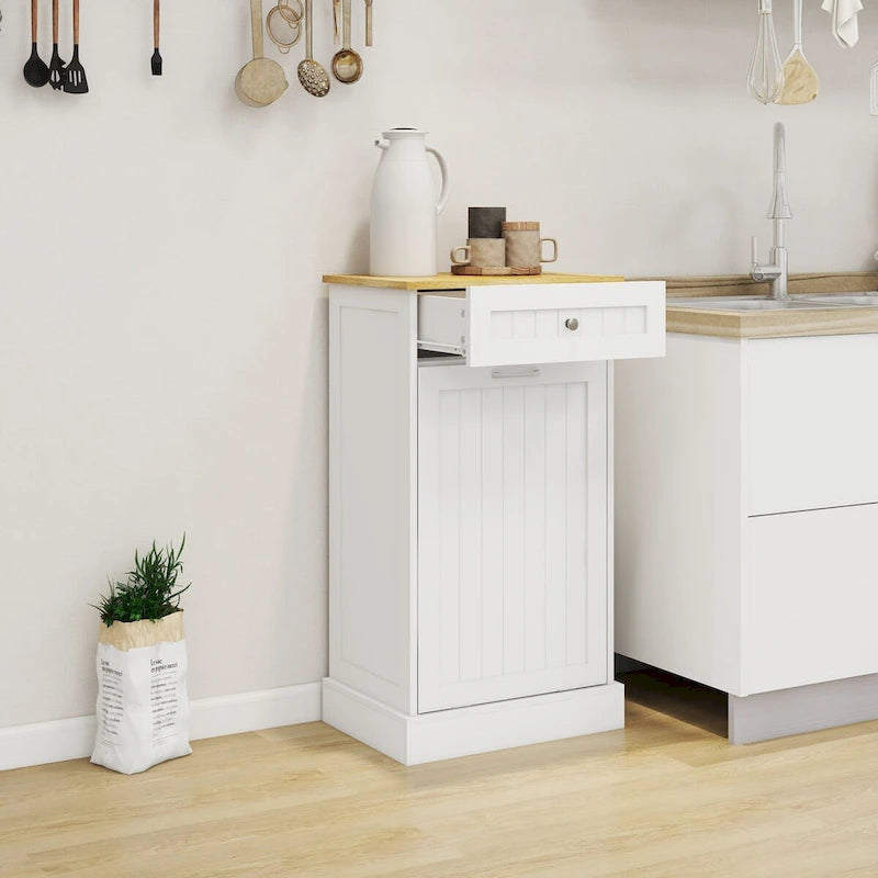 Meuble de cuisine à tiroir et poubelle basculante à un compartiment - Blanc