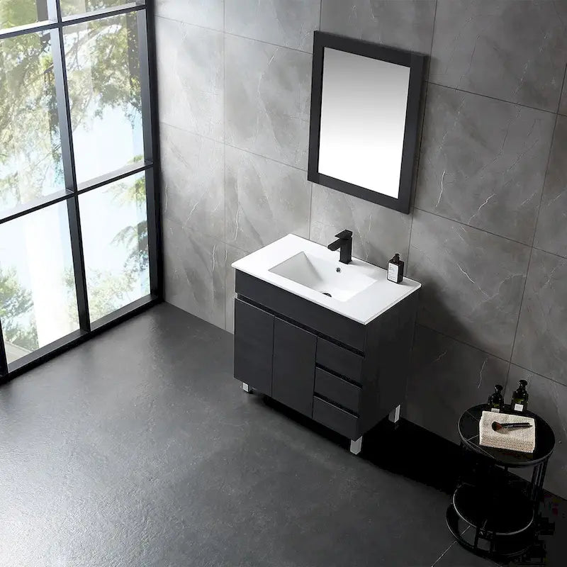 Meuble-lavabo noir en MDF de 32 pouces avec évier - 32*32*20.4
