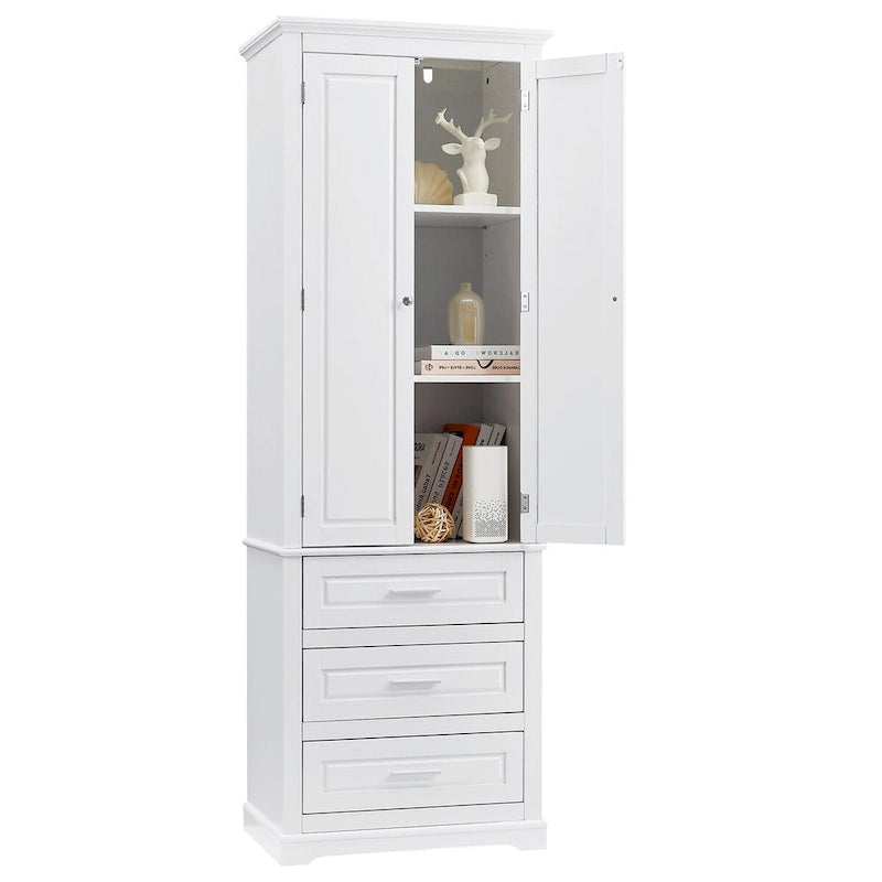 Meuble de rangement haut avec trois tiroirs pour salle de bain, Armoire haute blanche