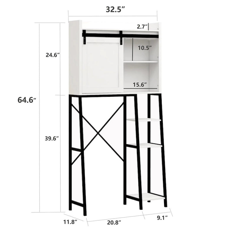 Meuble de Rangement de Salle de Bain Au-dessus des Toilettes avec Porte Coulissante Style Grange et Étagères - S.O.