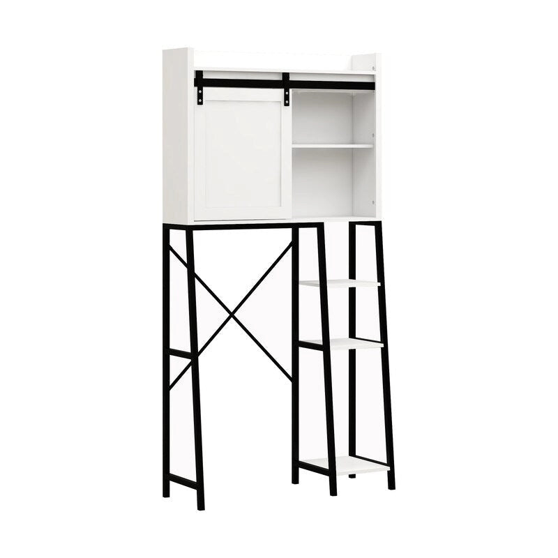 Meuble de rangement de salle de bain Grondin de style moderne du milieu du siècle à placer au-dessus des toilettes, meuble de rangement en bois avec portes coulissantes de style grange pour optimiser l'espace.
