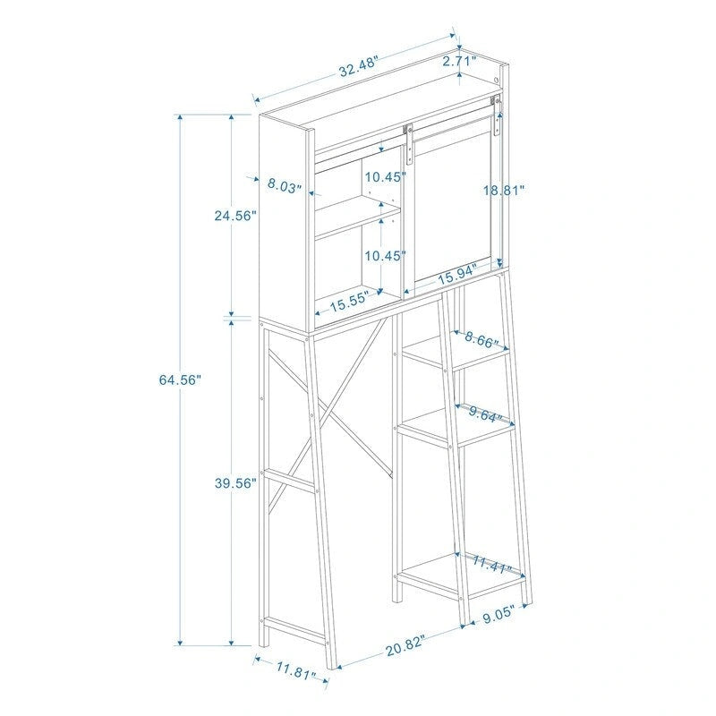 Meuble de rangement de salle de bain Grondin de style moderne du milieu du siècle à placer au-dessus des toilettes, meuble de rangement en bois avec portes coulissantes de style grange pour optimiser l'espace.