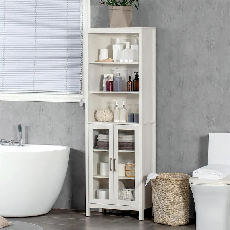 Meuble de salle de bain haut avec étagère à 3 niveaux, tour de rangement autoportante