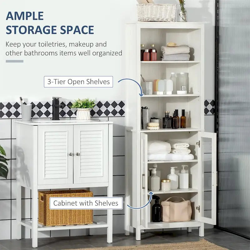 Meuble de salle de bain haut avec étagère à 3 niveaux, tour de rangement autoportante