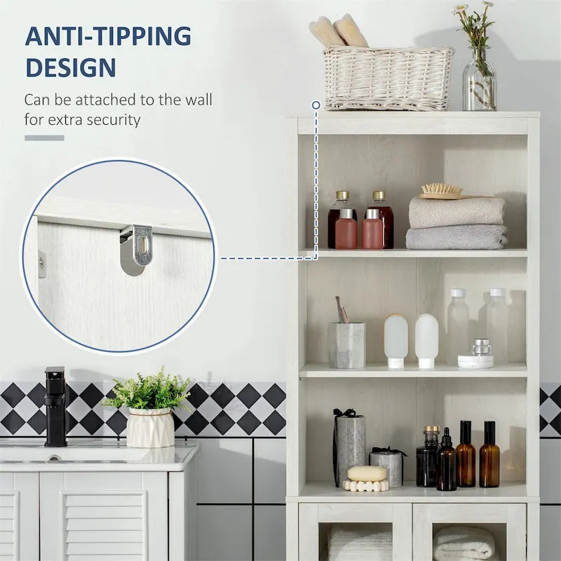 Meuble de salle de bain haut avec étagère à 3 niveaux, tour de rangement autoportante