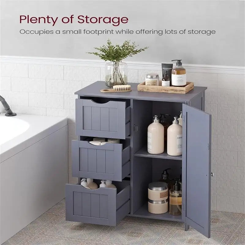 Meuble de rangement au sol pour salle de bain, meuble de rangement de salle de bain avec 3 tiroirs - 30P x 60l x 80H
