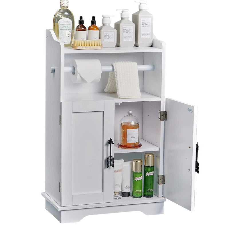 Javlego Meuble de Rangement Salle de Bain, Meuble Bas en Bois avec 2 Portes et Porte-Rouleau de Papier Toilette, Étagère Réglable