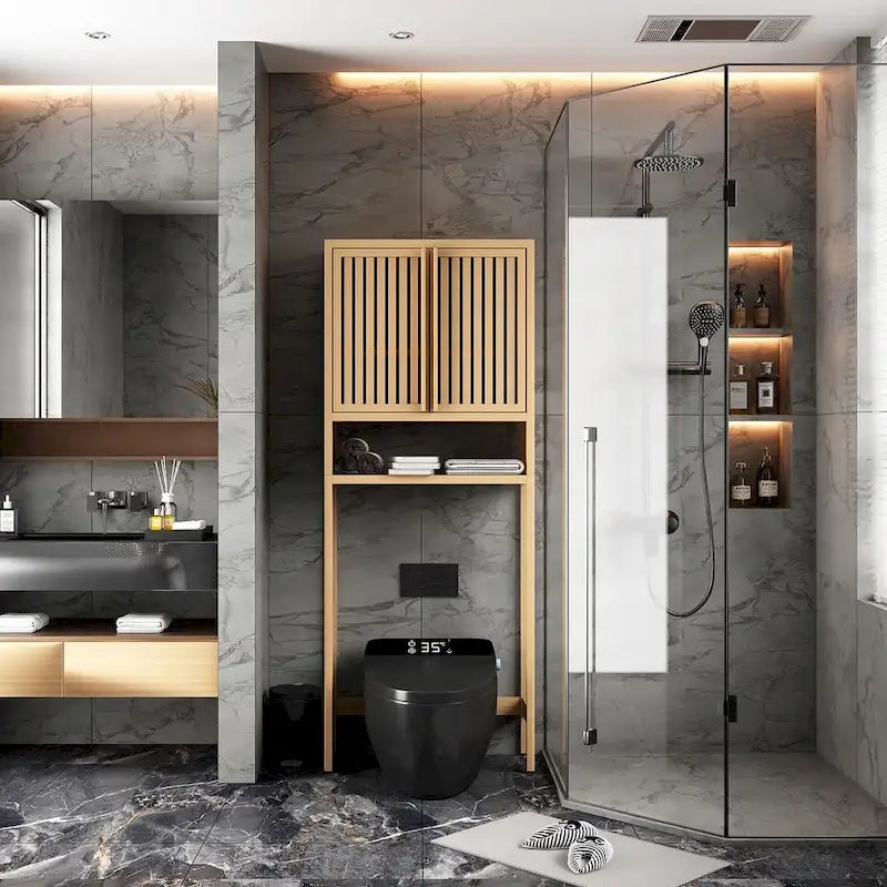 Meuble de rangement de salle de bain en bambou assorti