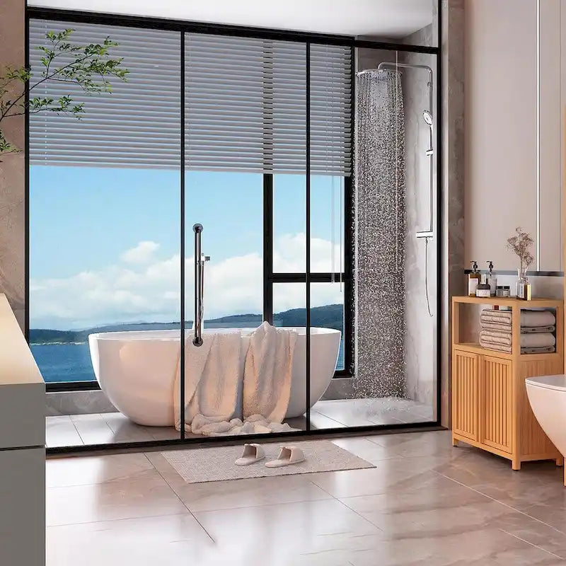 Meuble de rangement de salle de bain en bambou assorti